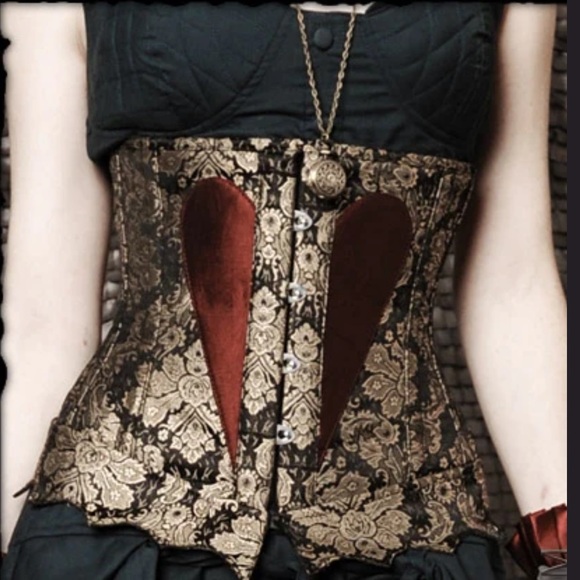 Heavy Red • Alice en Splendeur Dément - Gold & Red Brocade Heart Corset Sz Large - Picture 6 of 17